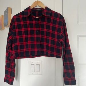 Red and black Plaid crop button down